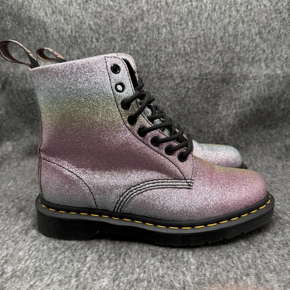 Dr. Martens 1460 Pascal Glitter Boot Women Sz 8 Rainbow Ombre Pink Multi